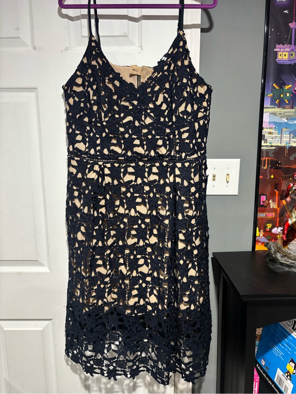 City Chic Black Crochet Mini Dress with Nude Lining